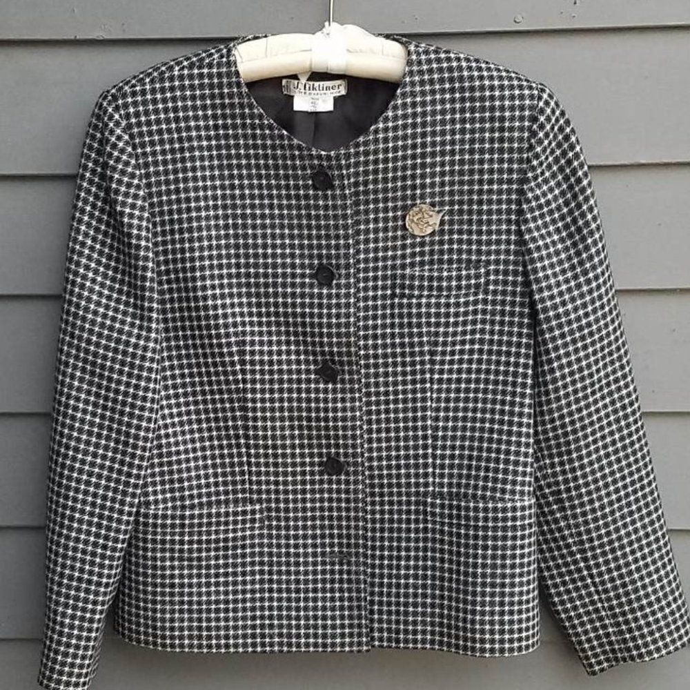 Vintage J Tiktiner Checked Skirt Suit Made In Nice France Size 12
